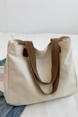 Women's Summer Canvas Tote Bag - Large Capacity Japanese Style Commuter Shoulder Bag in White - Versatile 2025 Fashion