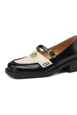 Women's Summer Color-Block Camellia Loafers - Soft Sheepskin Chunky Mid-Heel Shoes for 90s Inspired Style
