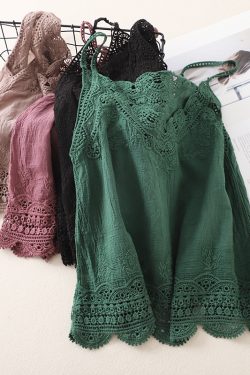 Women's Summer Cotton Linen Vest, Retro Embroidered Lace Hollow Camisole, Literary Style Vacation Outerwear
