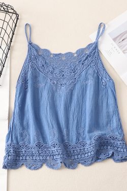 Women's Summer Cotton Linen Vest, Retro Embroidered Lace Hollow Camisole, Literary Style Vacation Outerwear