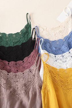 Women's Summer Cotton Linen Vest, Retro Embroidered Lace Hollow Camisole, Literary Style Vacation Outerwear