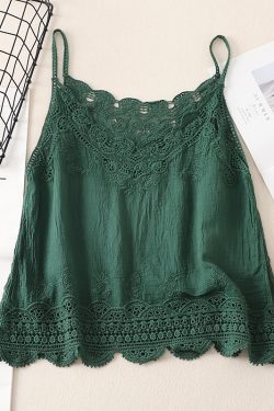 Women's Summer Cotton Linen Vest, Retro Embroidered Lace Hollow Camisole, Literary Style Vacation Outerwear
