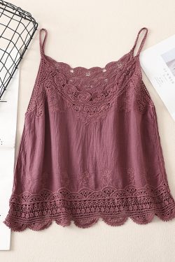 Women's Summer Cotton Linen Vest, Retro Embroidered Lace Hollow Camisole, Literary Style Vacation Outerwear