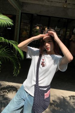 Women's Summer Dog Appliqué Short Sleeve T-shirt - Loose Slim Fit Pure Cotton Top, Casual Y2K Style