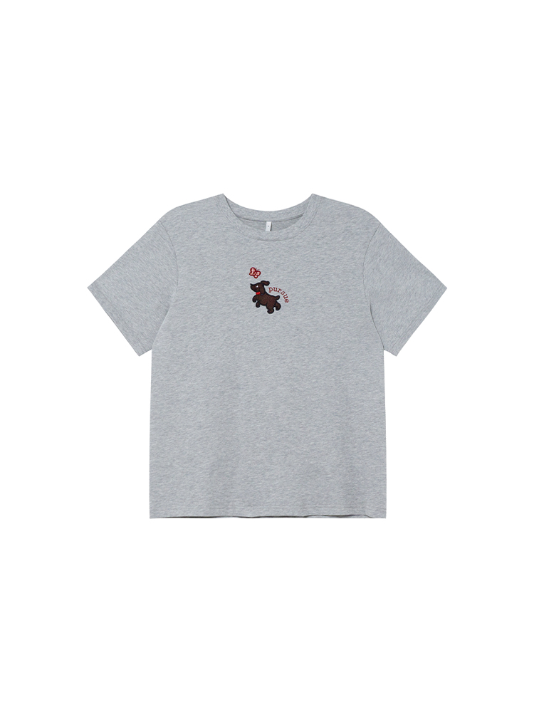 Women's Summer Dog Appliqué Short Sleeve T-shirt - Loose Slim Fit Pure Cotton Top, Casual Y2K Style Women's Summer Dog Appliqué Short Sleeve T-shirt - Loose Slim Fit Pure Cotton Top, Casual Y2K Style