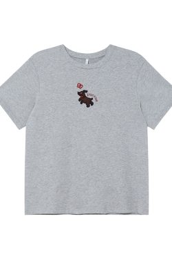 Women's Summer Dog Appliqué Short Sleeve T-shirt - Loose Slim Fit Pure Cotton Top, Casual Y2K Style