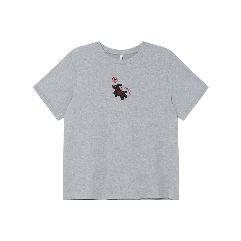 Women's Summer Dog Appliqué Short Sleeve T-shirt - Loose Slim Fit Pure Cotton Top, Casual Y2K Style Women's Summer Dog Appliqué Short Sleeve T-shirt - Loose Slim Fit Pure Cotton Top, Casual Y2K Style