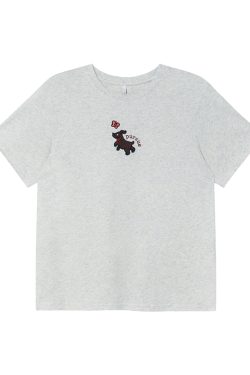 Women's Summer Dog Appliqué Short Sleeve T-shirt - Loose Slim Fit Pure Cotton Top, Casual Y2K Style