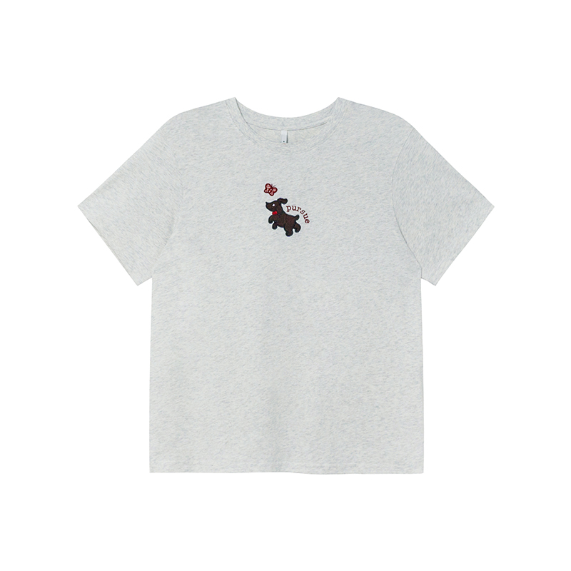 Women's Summer Dog Appliqué Short Sleeve T-shirt - Loose Slim Fit Pure Cotton Top, Casual Y2K Style Women's Summer Dog Appliqué Short Sleeve T-shirt - Loose Slim Fit Pure Cotton Top, Casual Y2K Style