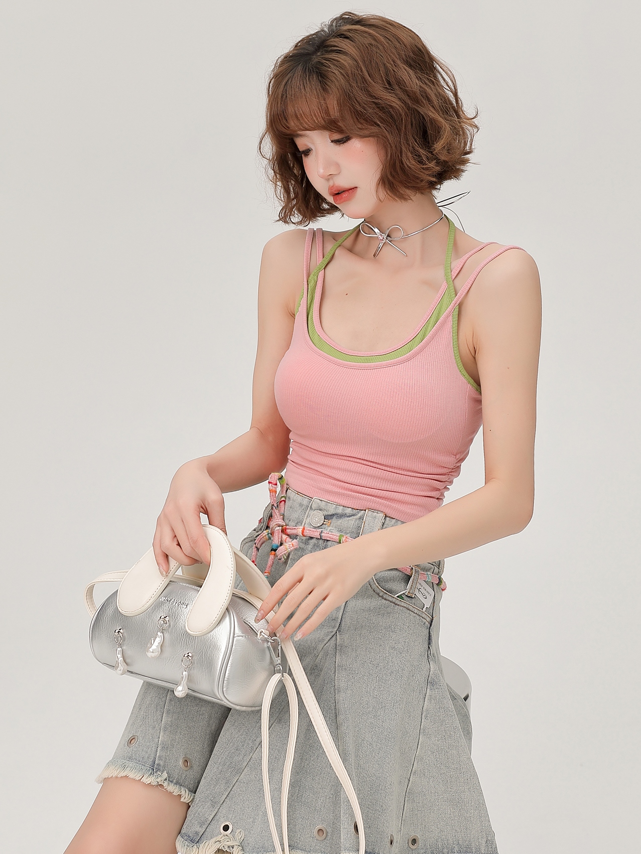 Women's Summer Fake Two-Piece Camisole with Chest Pads, Double Shoulder Straps, Sweet Spicy Inner Outer Wear Top Women's Summer Fake Two-Piece Camisole with Chest Pads, Double Shoulder Straps, Sweet Spicy Inner Outer Wear Top