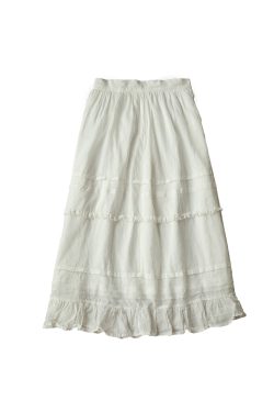 Women's Summer French Lace Flared Midi Skirt - Vintage Cloud Design, Lightweight Linen for Vacation Style