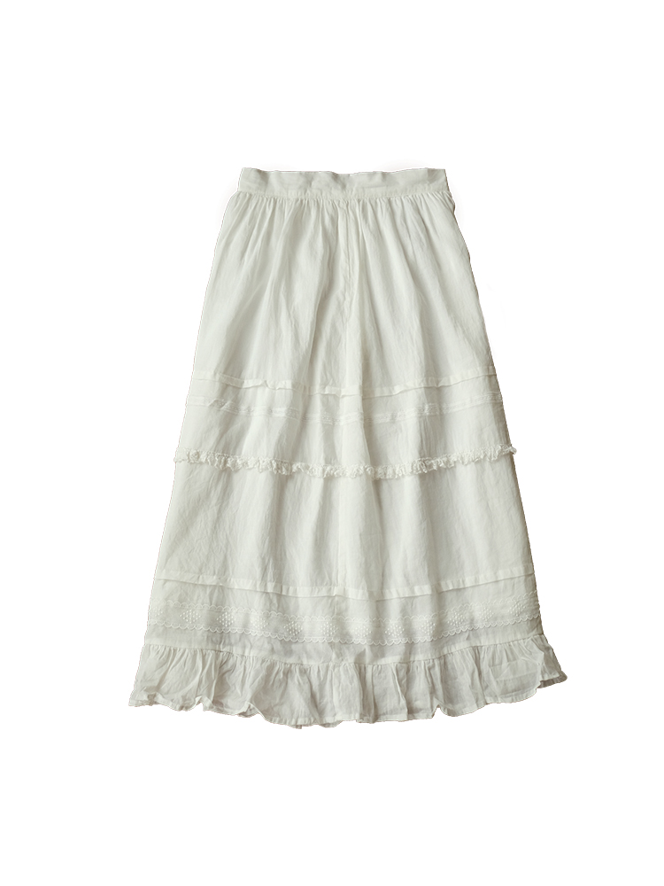 Women's Summer French Lace Flared Midi Skirt - Vintage Cloud Design, Lightweight Linen for Vacation Style Women's Summer French Lace Flared Midi Skirt - Vintage Cloud Design, Lightweight Linen for Vacation Style