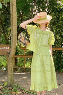Women's Summer French Lace Flared Midi Skirt - Vintage Cloud Design, Lightweight Linen for Vacation Style