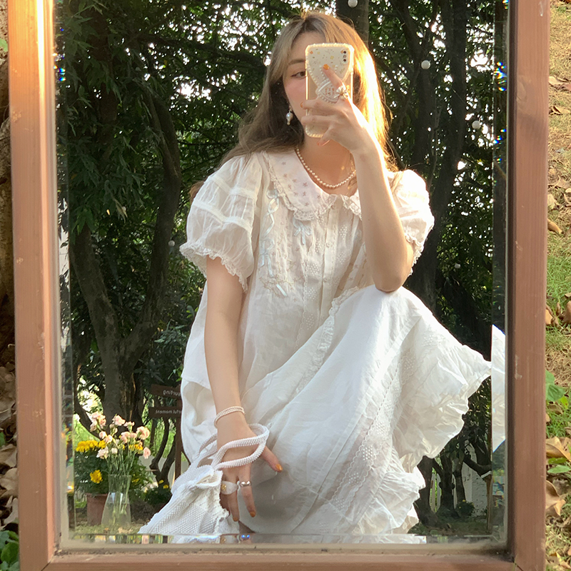 Women's Summer French Lace Flared Midi Skirt - Vintage Cloud Design, Lightweight Linen for Vacation Style Women's Summer French Lace Flared Midi Skirt - Vintage Cloud Design, Lightweight Linen for Vacation Style