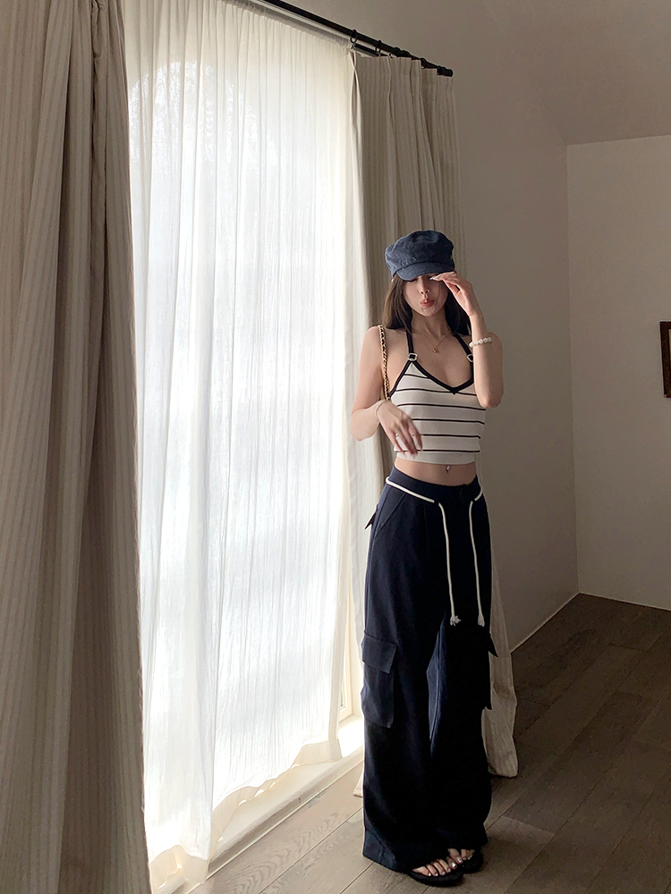 Women's Summer Knitted Striped V-Neck Halter Crop Top - Sweet Berry Signal Design, Trendy and Stylish for Y2K and Korean Style Looks Women's Summer Knitted Striped V-Neck Halter Crop Top - Sweet Berry Signal Design, Trendy and Stylish for Y2K and Korean Style Looks