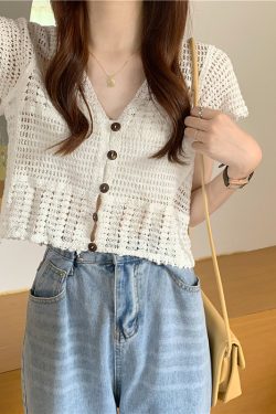 Women's Summer Lace Cardigan with Camisole Dress & Hollowed-Out Short Sleeve Top - Lightweight Vest Jacket for Stylish Layering