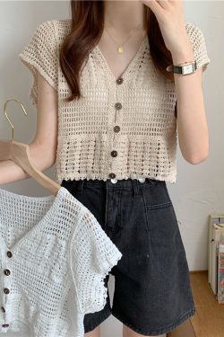 Women's Summer Lace Cardigan with Camisole Dress & Hollowed-Out Short Sleeve Top - Lightweight Vest Jacket for Stylish Layering