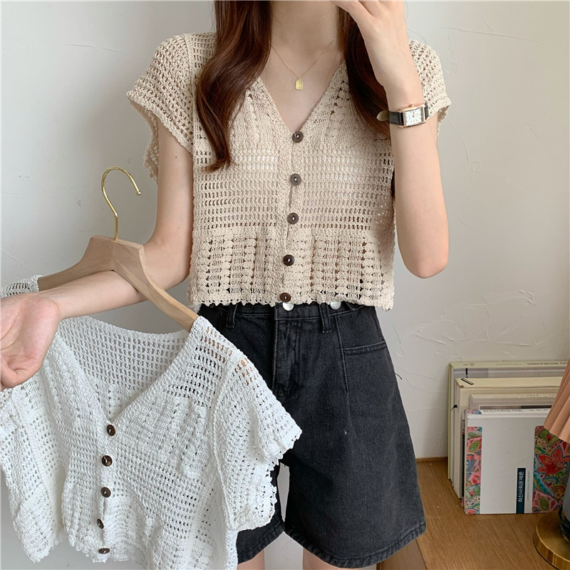 Women's Summer Lace Cardigan with Camisole Dress & Hollowed-Out Short Sleeve Top - Lightweight Vest Jacket for Stylish Layering Women's Summer Lace Cardigan with Camisole Dress & Hollowed-Out Short Sleeve Top - Lightweight Vest Jacket for Stylish Layering