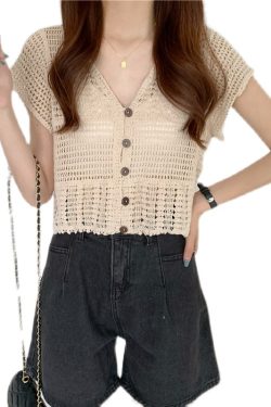 Women's Summer Lace Cardigan with Camisole Dress & Hollowed-Out Short Sleeve Top - Lightweight Vest Jacket for Stylish Layering
