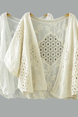 Women's Summer Lace Top and Skirt Set, Short Knitted Cardigan for Sun Protection, Stylish Lightweight Outerwear