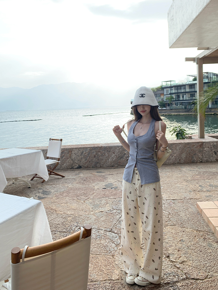 Women's Summer Lazy Bear Print Wide-Leg Jeans - Thin Version, Straight Cut, Y2K Style, Minibear Design Women's Summer Lazy Bear Print Wide-Leg Jeans - Thin Version, Straight Cut, Y2K Style, Minibear Design