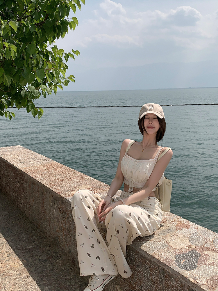 Women's Summer Lazy Bear Print Wide-Leg Jeans - Thin Version, Straight Cut, Y2K Style, Minibear Design Women's Summer Lazy Bear Print Wide-Leg Jeans - Thin Version, Straight Cut, Y2K Style, Minibear Design