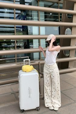 Women's Summer Lazy Bear Print Wide-Leg Jeans - Thin Version, Straight Cut, Y2K Style, Minibear Design