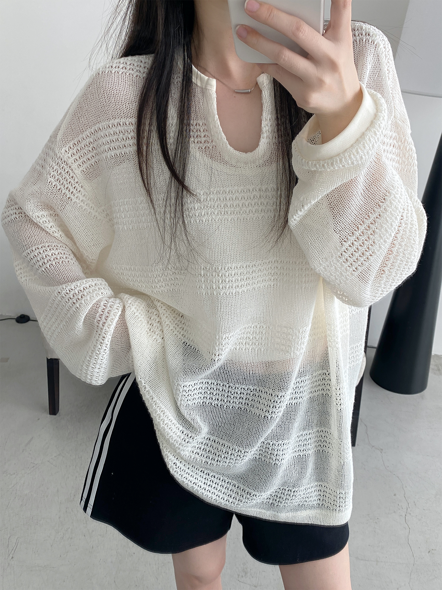 Women's Summer Loose Long-Sleeve Hollowed-Out Cover-Up T-Shirt - Sun Grapefruit American Style Casual Top Women's Summer Loose Long-Sleeve Hollowed-Out Cover-Up T-Shirt - Sun Grapefruit American Style Casual Top