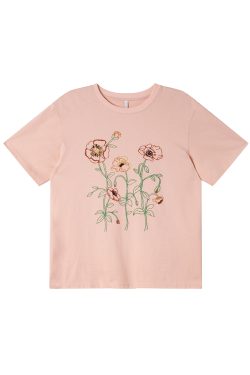 Women's Summer Loose Round Neck T-Shirt with Simple Embroidery Print - Trendy Short Sleeve Casual Top