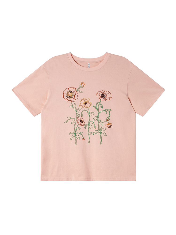 Women's Summer Loose Round Neck T-Shirt with Simple Embroidery Print - Trendy Short Sleeve Casual Top Women's Summer Loose Round Neck T-Shirt with Simple Embroidery Print - Trendy Short Sleeve Casual Top