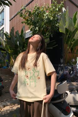 Women's Summer Loose Round Neck T-Shirt with Simple Embroidery Print - Trendy Short Sleeve Casual Top