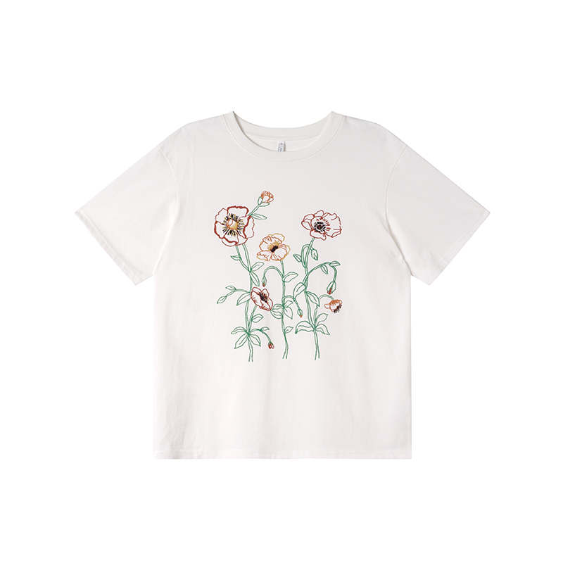 Women's Summer Loose Round Neck T-Shirt with Simple Embroidery Print - Trendy Short Sleeve Casual Top Women's Summer Loose Round Neck T-Shirt with Simple Embroidery Print - Trendy Short Sleeve Casual Top