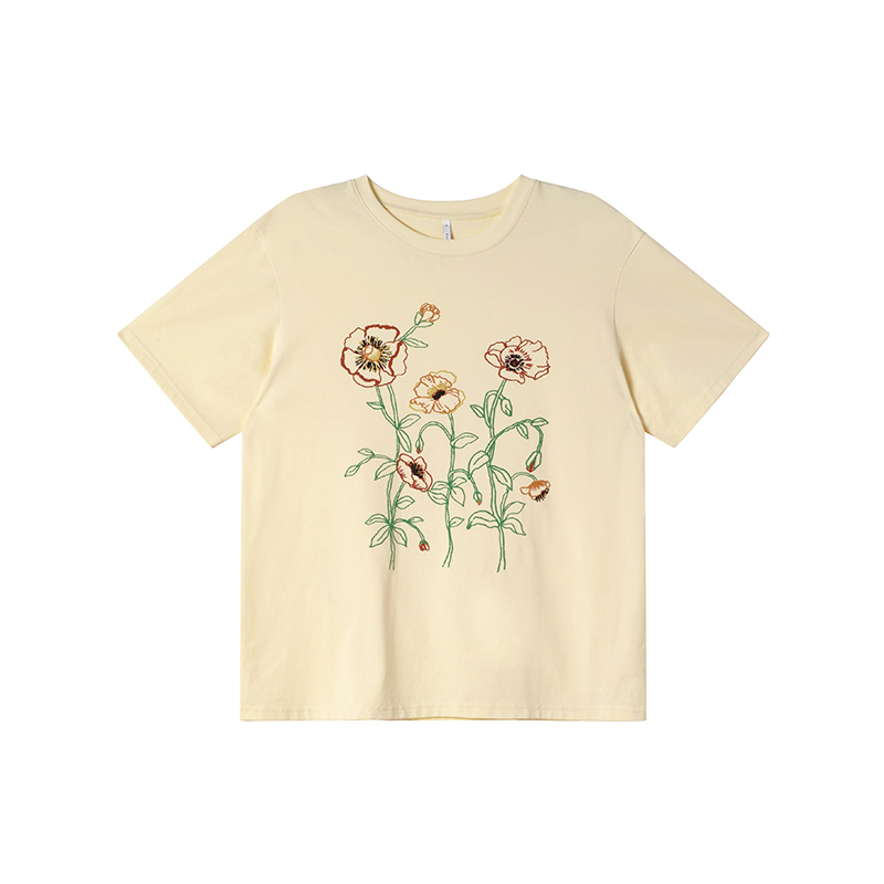 Women's Summer Loose Round Neck T-Shirt with Simple Embroidery Print - Trendy Short Sleeve Casual Top Women's Summer Loose Round Neck T-Shirt with Simple Embroidery Print - Trendy Short Sleeve Casual Top