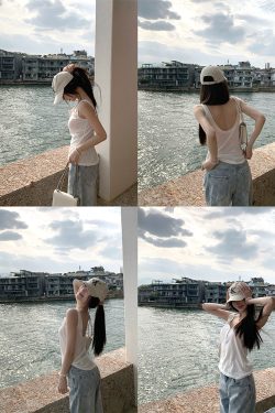Women's Summer Loose U-neck Backless Top - Free Breathing Design, Casual Chic Style, Perfect for Y2K and Korean Fashion Trends