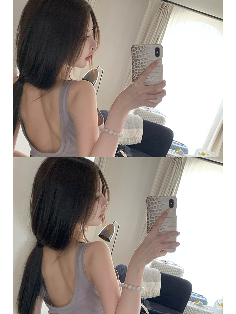 Women's Summer Loose U-neck Backless Top - Free Breathing Design, Casual Chic Style, Perfect for Y2K and Korean Fashion Trends Women's Summer Loose U-neck Backless Top - Free Breathing Design, Casual Chic Style, Perfect for Y2K and Korean Fashion Trends