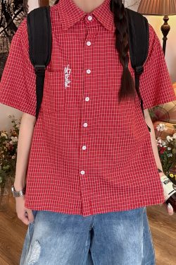 Women's Summer Plaid Short Sleeve Shirt - Loose Versatile Top Jacket, Vintage Style, Trendy Casual Wear