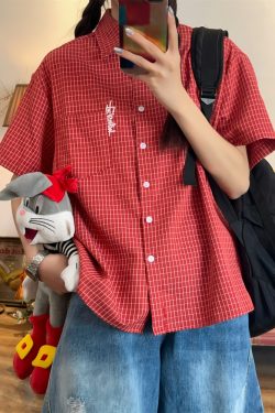 Women's Summer Plaid Short Sleeve Shirt - Loose Versatile Top Jacket, Vintage Style, Trendy Casual Wear