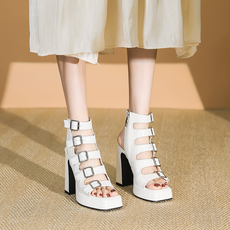 Women's Summer Platform Sandals 2025 - Hollow Design, Belt Buckle, Square Toe, Chunky Heel, Waterproof Roman Style High Heels Women's Summer Platform Sandals 2025 - Hollow Design, Belt Buckle, Square Toe, Chunky Heel, Waterproof Roman Style High Heels