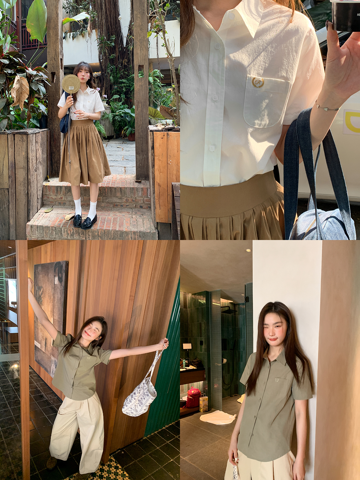 Women's Summer Short-Sleeve Shirt with Small Embroidery, Loose Fit, Slimming Design, High-End Casual Style Women's Summer Short-Sleeve Shirt with Small Embroidery, Loose Fit, Slimming Design, High-End Casual Style