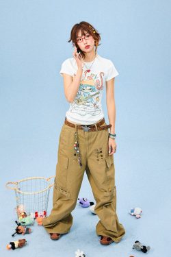 Women's Summer Slim Fit Fun Cartoon Graffiti Short Sleeve T-Shirt - Trendy Y2K Style Casual Top
