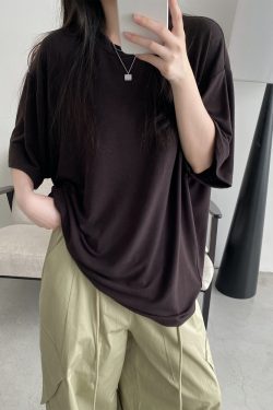 Women's Summer Solid Color Loose Round Neck Short Sleeve T-Shirt - Soft Versatile Sun Grapefruit Top for Casual Style