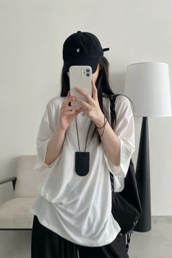 Women's Summer Solid Color Loose Round Neck Short Sleeve T-Shirt - Soft Versatile Sun Grapefruit Top for Casual Style