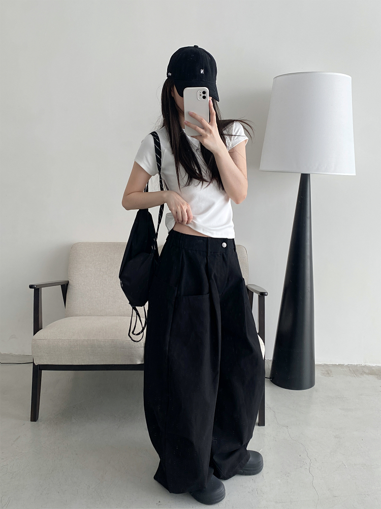 Women's Summer Thin Loose Floor-Length Wide-Leg Pants in Solid Color - Versatile Korean Style Casual Trousers for Autumn Women's Summer Thin Loose Floor-Length Wide-Leg Pants in Solid Color - Versatile Korean Style Casual Trousers for Autumn