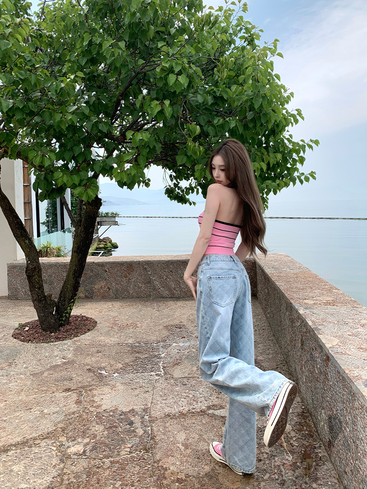 Women's Summer Vintage Laser Burned Floral Diamond Straight Leg Slim Fit Jeans - Trendy Y2K Inspired Denim for Effortless Style Women's Summer Vintage Laser Burned Floral Diamond Straight Leg Slim Fit Jeans - Trendy Y2K Inspired Denim for Effortless Style