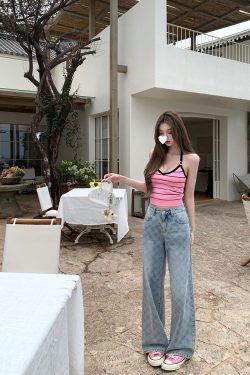 Women's Summer Vintage Laser Burned Floral Diamond Straight Leg Slim Fit Jeans - Trendy Y2K Inspired Denim for Effortless Style