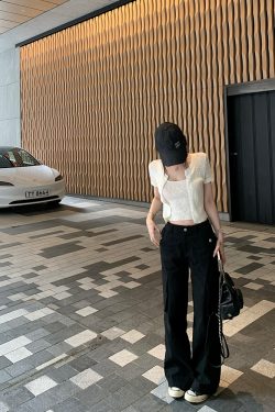 Women's Summer Vintage White Loose Wide-Leg Cargo Pants - Casual 90s American Style Streetwear