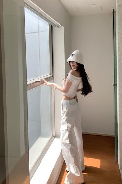 Women's Summer Vintage White Loose Wide-Leg Cargo Pants - Casual 90s American Style Streetwear