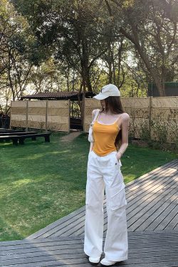 Women's Summer Vintage White Loose Wide-Leg Cargo Pants - Casual 90s American Style Streetwear