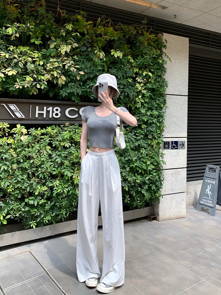 Women's Summer Wide-Leg Pants - Casual Mid-Waist Loose Fit in Thin Fabric for Easy Relaxed Style Women's Summer Wide-Leg Pants - Casual Mid-Waist Loose Fit in Thin Fabric for Easy Relaxed Style