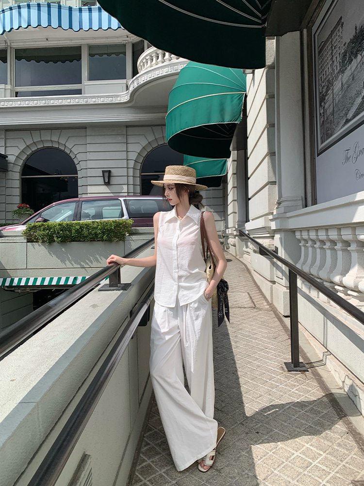 Women's Summer Wide-Leg Pants - Casual Mid-Waist Loose Fit in Thin Fabric for Easy Relaxed Style Women's Summer Wide-Leg Pants - Casual Mid-Waist Loose Fit in Thin Fabric for Easy Relaxed Style